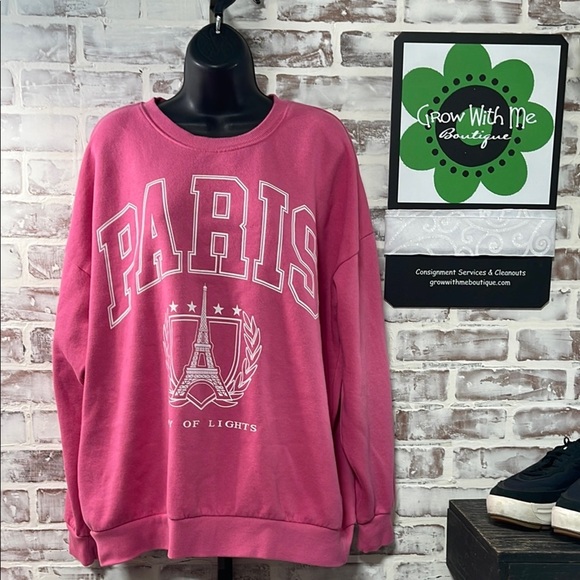 No Boundaries Pink Paris Sweatshirt large - Picture 3 of 5